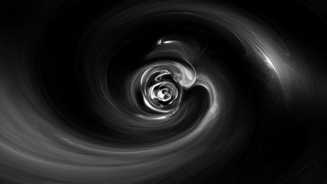 Abstract animation full frame wave saturation black swirl vortex motion in black and white with soft light, smooth motion, spiral texture, gradient shadow, dynamic fluid curve, luminous energy
