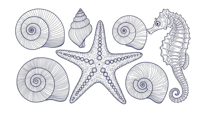Collection of Detailed Marine Life Illustrations.