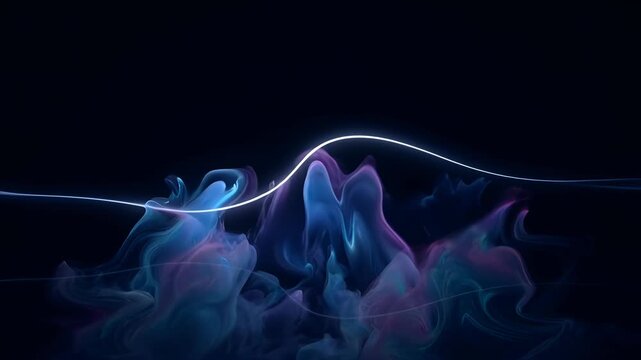Abstract background with glasses refraction dispersion, soft blue pink light wave on dark space, dark minimal curve, dark gradient backdrop, SEO searchable design