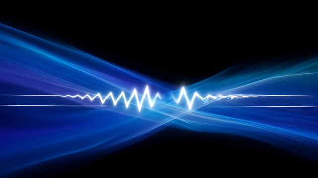 Abstract background with glasses refraction and dispersion creating blue light wave lines black background abstract blue light background with glasses refraction dispersion and flowing wave lines