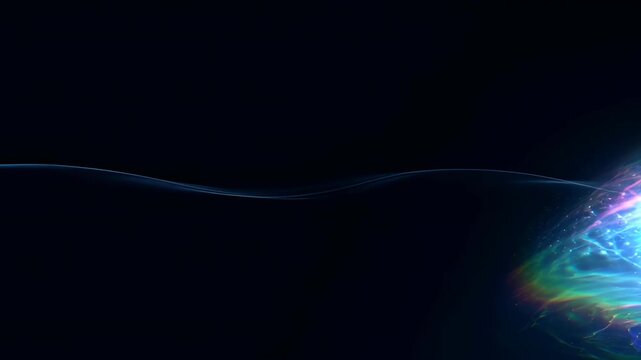Abstract background with glasses refraction dispersion, dark wave lines, glowing light flare, soft light wave, color spectrum, and glass refraction dispersion over dark space