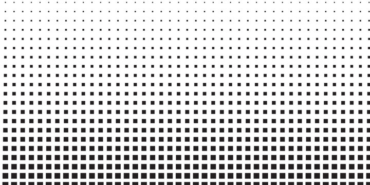 Halftone gradient texture background. Faded checkered gradation wallpaper. Black and white squared pixels. Abstract vanishing comic pop art backdrop. Vector repeating check raster effect overlay