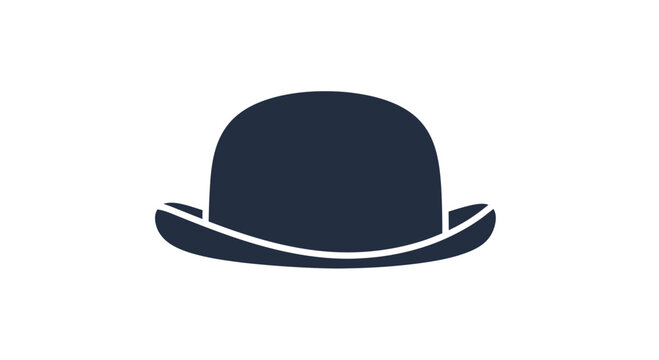 Dark Blue Bowler Hat Icon Silhouette on White Background