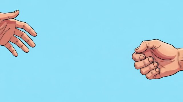 Illustration of two hands; one open palm, one clenched fist, on a light blue backdrop
