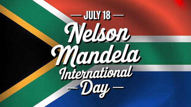 Nelson mandela international day text graphic design with the south africa flag background