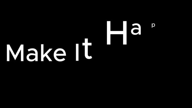 Motivational typography animation with text &ldquo;Make It Happen&rdquo;, bold white text on black background, cinematic minimalist motion graphics, inspirational action mindset quote, modern clean typography ani
