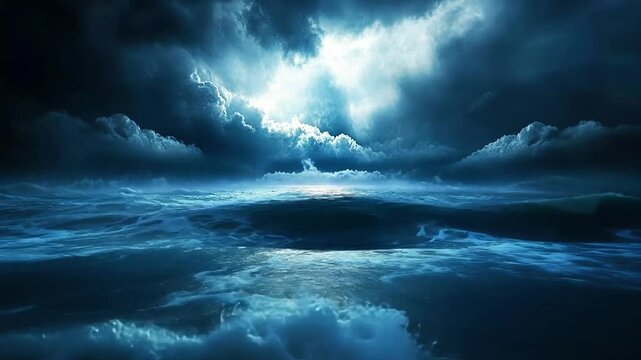 Dark ocean beneath dramatic gloomy sky captured from atmospheric aerial landscape perspective