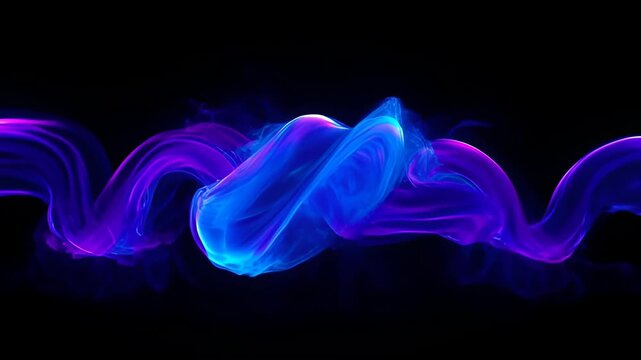Abstract wave colourful vibrant flowing smoke motion on black background with neon blue purple glow creates dynamic energy and luminous flowing abstract visual art for SEO search relevance