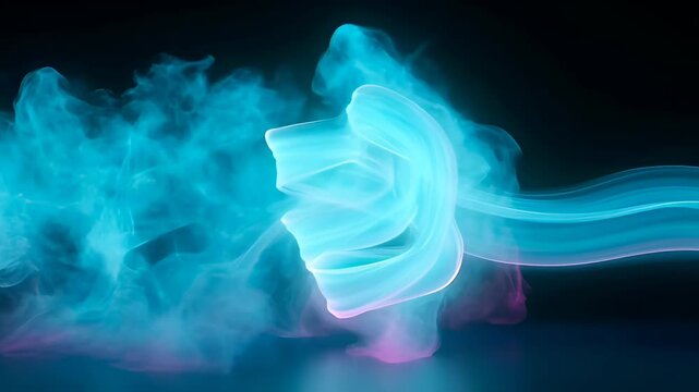 Abstract colorful wave, vibrant flowing smoke on black background with glowing blue cyan and pink light, soft motion, dynamic fluid energy, luminous mist, modern SEO friendly visual title