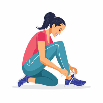 Woman Tying Shoelaces on Running Shoes