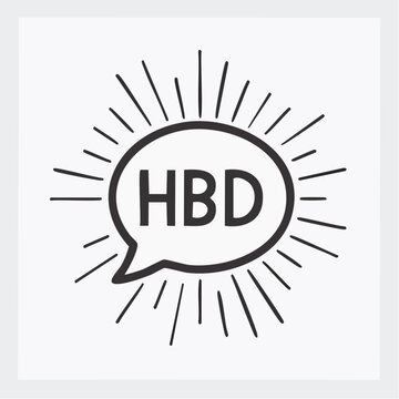 Hand-drawn "HBD" in speech bubble with sunburst