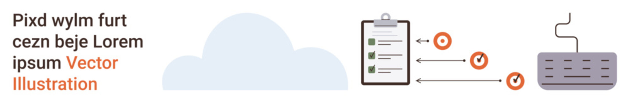 Data management, workflow automation, cloud services, task organization, digital technology, IT solutions. Cloud connected to checklist and keyboard with icons. Data management and workflow