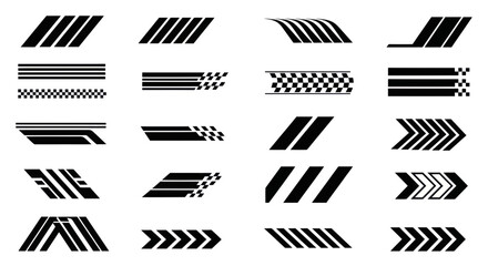 Naklejka premium Racing Stripes and Decals Collection: Sports Car Graphics, Speed Chevrons, and Abstract Patterns