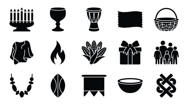 Kwanzaa Symbols and Icons Collection: A Visual Representation of African American Heritage Celebration.