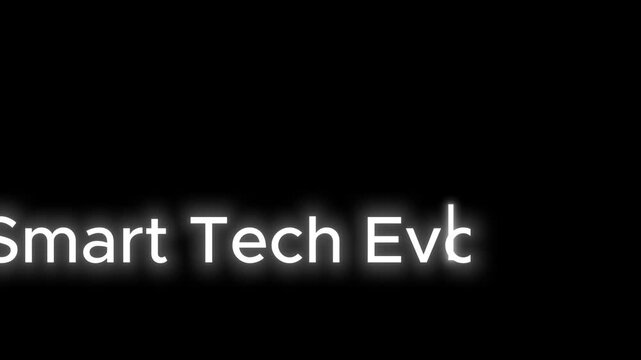 Minimal futuristic typography animation with bold white text &ldquo;Smart Tech Evolution&rdquo; on black background, cinematic digital style, sleek motion graphics, glowing modern technology intro, smooth zoom ef