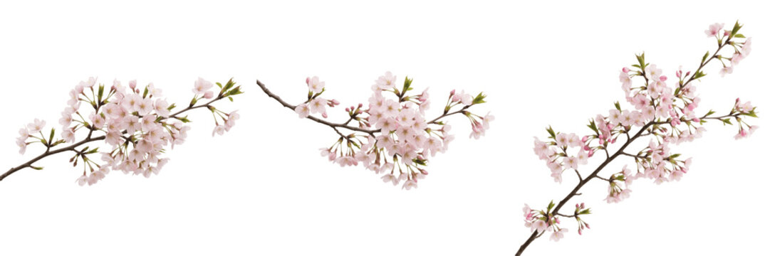 Pink Cherry Blossom Branch, Spring Sakura Flower Floral PNG Set.