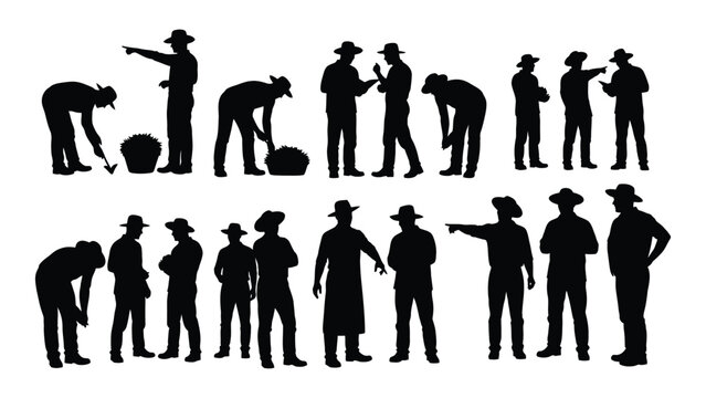 Collection of cowboy silhouettes in various poses against a white background silhouette high quality professional detailed modern elegant stylish clean crisp