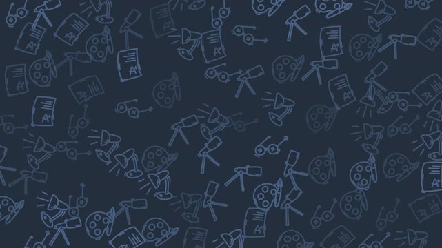Scientific, artistic tools pattern on dark background ideal for educational, artistic, scientific designs, and presentations in varied industries.