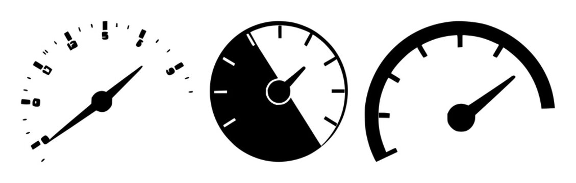 Accelerator speed icon set with sleek solid black outline on white background featuring speed, motion, technology with vector and cleanness