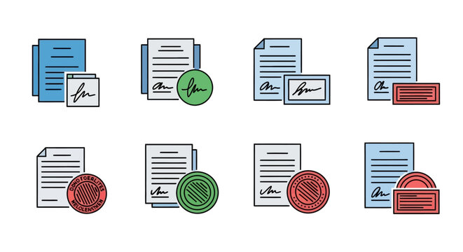 Seal stamp icons on documents.