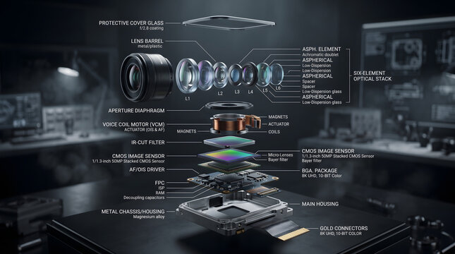 Camera Sensor and Lens Exploded View Diagram