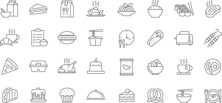 Meal icon set. Editable line icons