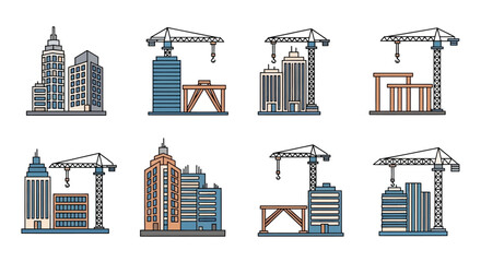 Obraz premium Construction cranes and city buildings.