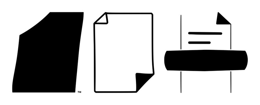 Contract document icon set with solid black shape on white background featuring document, contract symbol, simple line, with typography and illustration