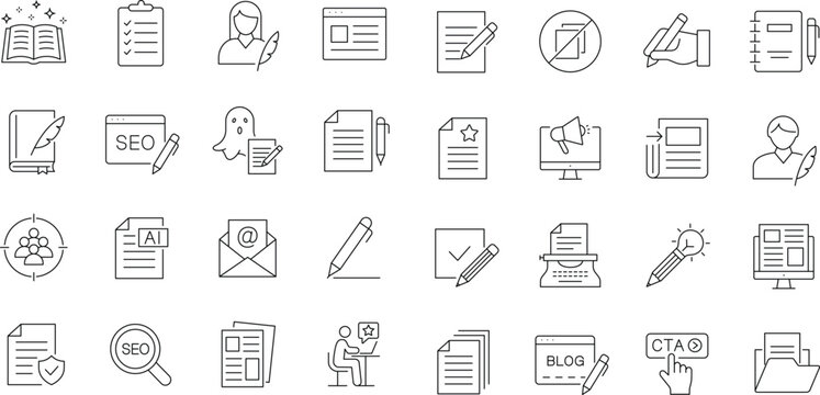 Copywriting icon set. Editable line icons.