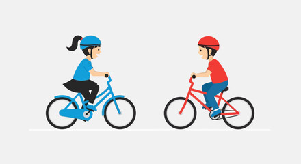 Fototapeta premium Children riding bicycles, boy and girl on bikes, healthy lifestyle, outdoor activity