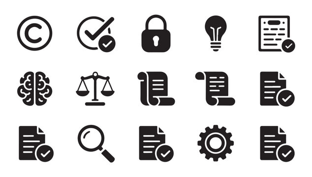 Intellectual property law and business protection concepts with various related icons.