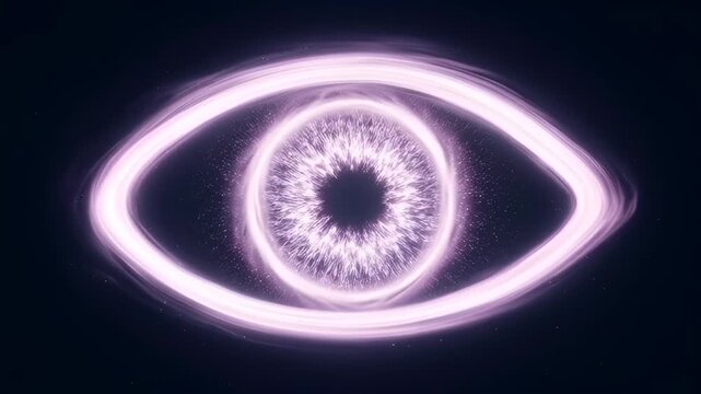Eye Symbol Glowing Abstract Purple Ring Circle Light Dark Background Vision Perception Futuristic Cosmic Digital Art Luminous Energy Surreal Design