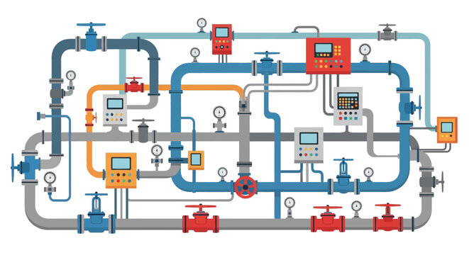 Complex Plumbing System with Valves, Gauges, and Flow Meters.