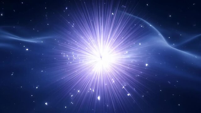 Blue Light Burst Background with Radiant Glow, Abstract Star Energy Wave, Bright Cosmic Flare, Luminous Particle Spark, Electric Beam, Dark Purple Center, Searchable SEO Visual Title