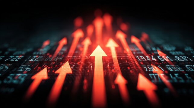 Inflation and rising global economic pressure concept with red arrows and financial data