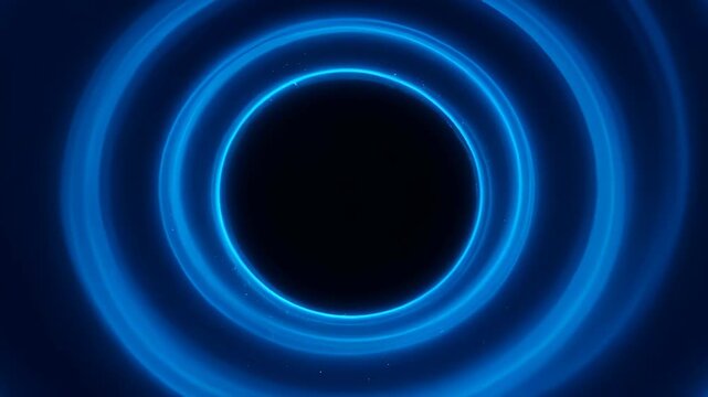 Abstract blue circle glow background with blue ring tunnel glowing circular light, dark center, neon wave background, futuristic portal glow, electric blue spiral luminous halo pattern and concentric
