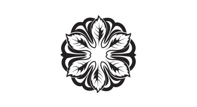 Intricate black and white floral symmetrical mandala pattern