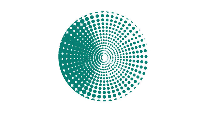 Teal circular pattern of concentric dots, graduating in size towards the center