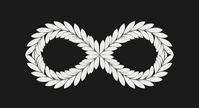 White laurel infinity symbol against a black background