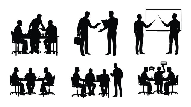 Business meeting and presentation people silhouettes black and white isolated on white background silhouette high quality professional detailed modern elegant stylish