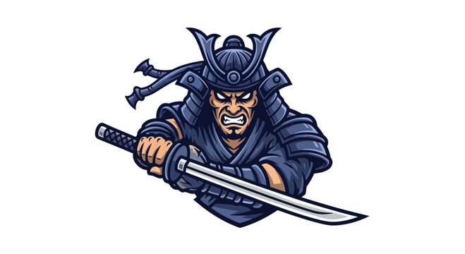 Fierce Samurai Warrior with Katana Sword, Japanese Warrior, Bushido Fighter