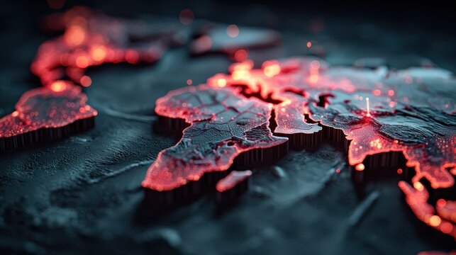 Global cybersecurity and geopolitical tension background with disrupted digital world network map