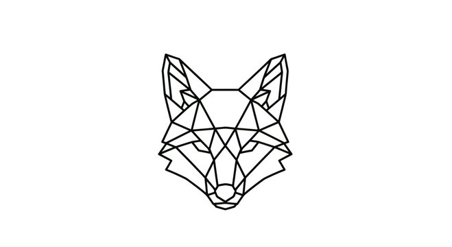 Geometric fox head illustration with sharp lines and angles on a white background