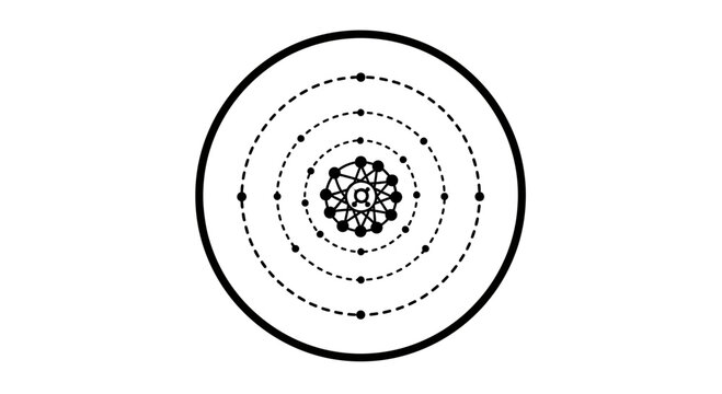 Concentric circles with dashed lines and connected nodes, forming a pattern
