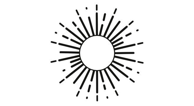 A simple, bold line art sunburst radiates outward from a central circle