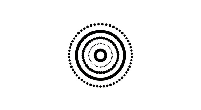 Black concentric circles and dotted rings on white