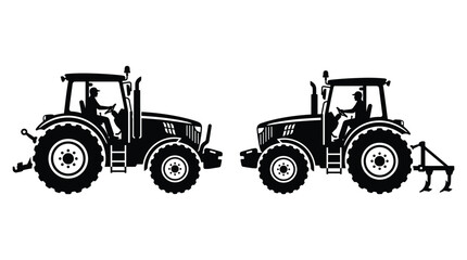 Obraz premium tractor silhouette on white background two farm vehicles side by side