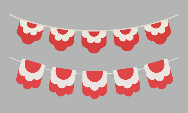 Red and white bunting decoration on string, Vector Illustration