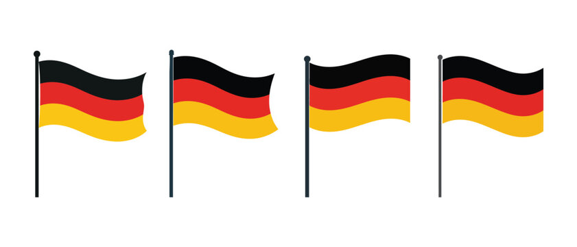 Four German flags waving on poles, Vector Illustration