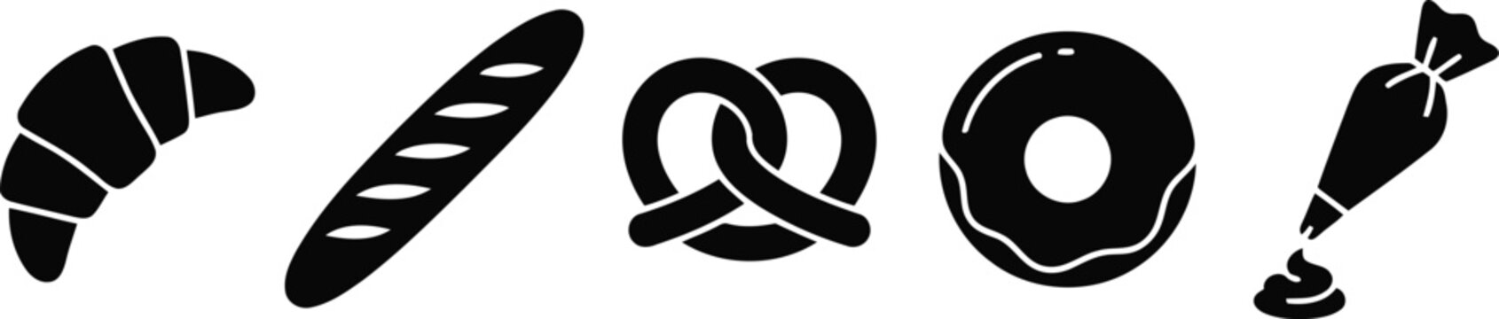Black bakery icons on white background